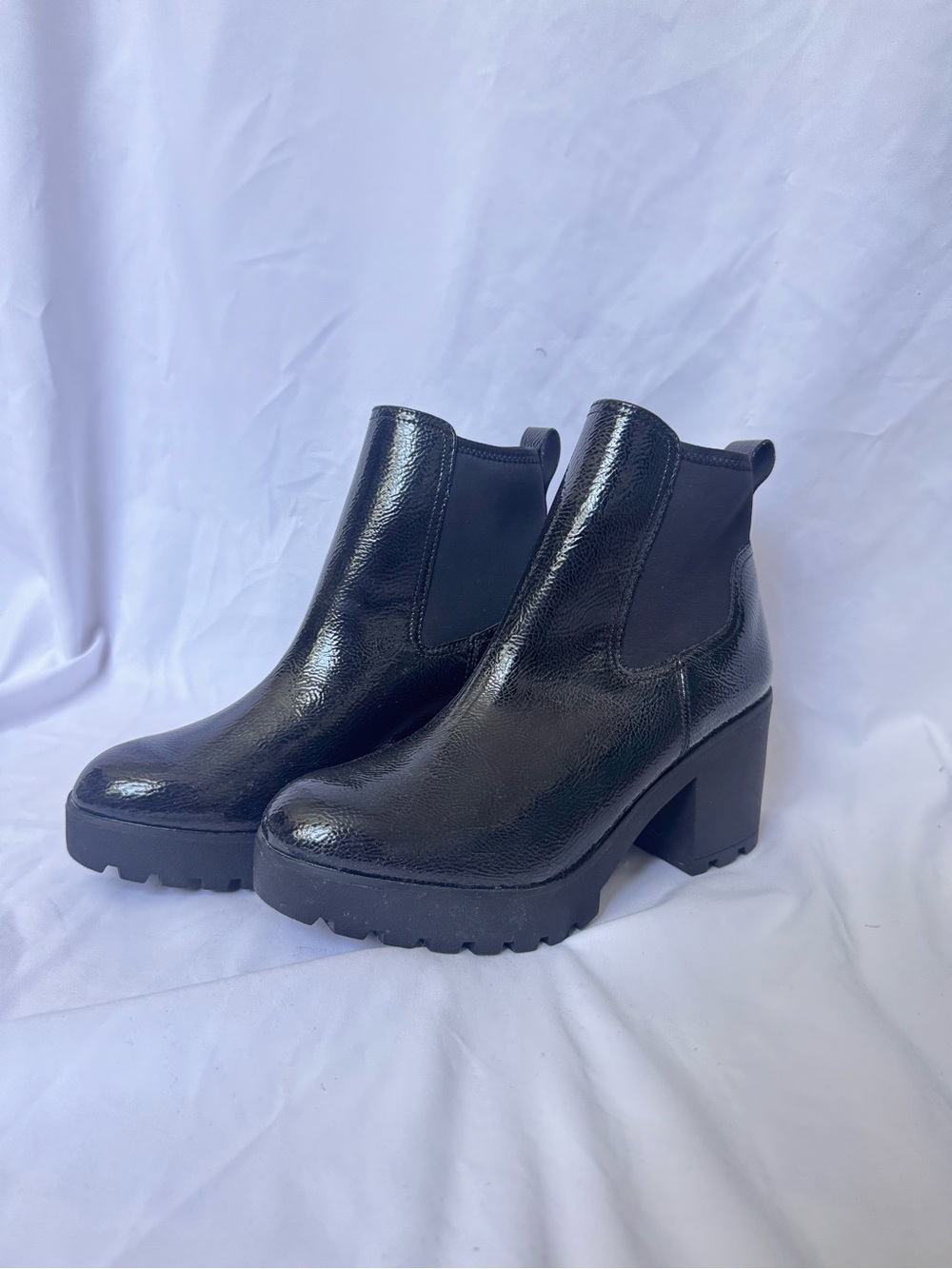 Aldo Black Patent Chelsea Platform Ankle Boots